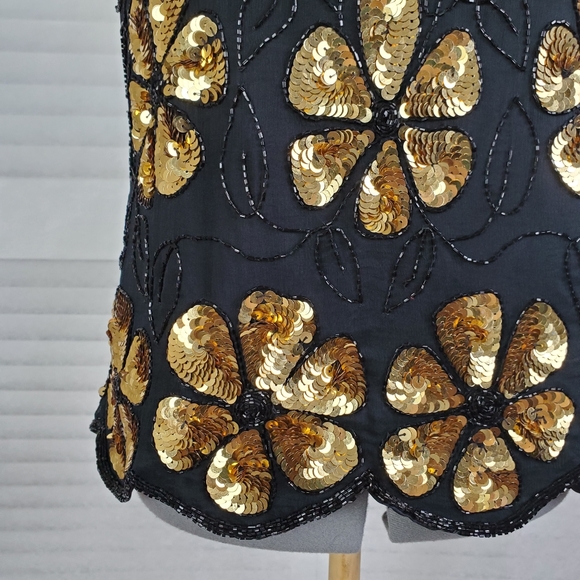 LAST CHANCE Vtg Laurence Kazar sequin beaded 100% silk top Small - Picture 7 of 13